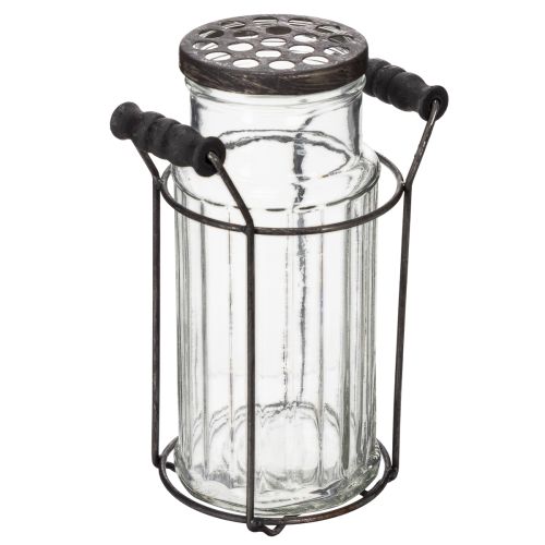 Floristik24 Glass bottle in a metal basket, ideal for decorative accents in the living room, 20cm