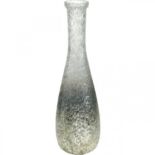 Flower vase made of glass, table vase two-tone real glass clear, silver H30cm