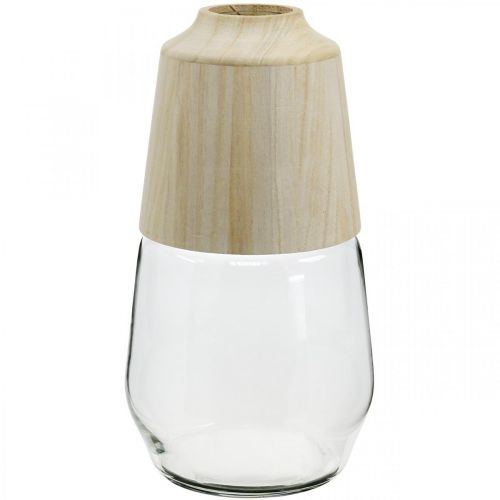 Product Glass vase with wooden decorative vase flower vase clear H30cm