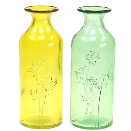 Floristik24 Glass vase bottle yellow, green H19cm 2pcs