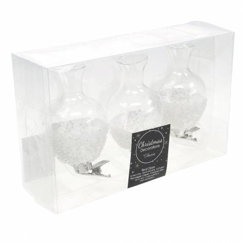 Floristik24 Glass vase with clip glitter and pearls Ø4.9cm H9.5cm clear 3pcs