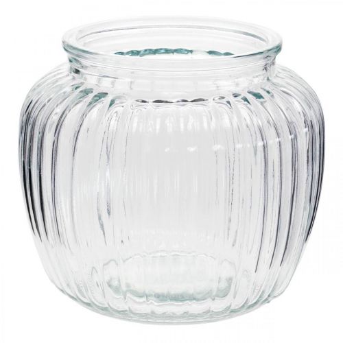 Floristik24 Glass vase ribbed vase glass Ø14cm H13cm 2pcs