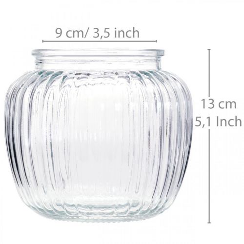 Floristik24 Glass vase ribbed vase glass Ø14cm H13cm 2pcs