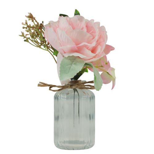 Glass vase with peony pink artificial table decoration 20cm