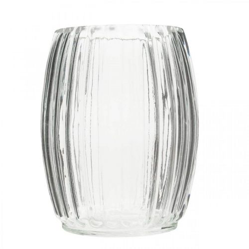 Floristik24 Glass vase with grooves, clear glass lantern H15cm Ø11.5cm