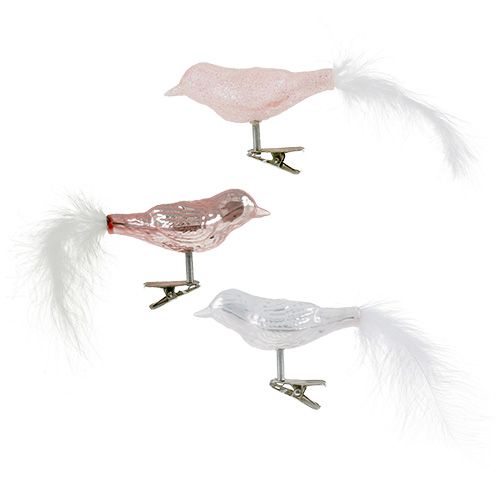 Floristik24 Glass bird on clip 8cm assorted. 3pcs