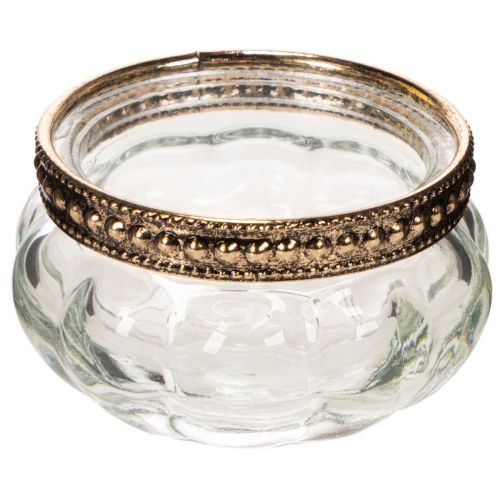 Glass tealight holders with decorative metal rim, 6cm, 4 pieces buy online | Floristik24.ie