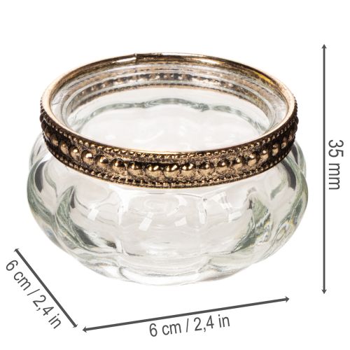 Glass tealight holders with decorative metal rim, 6cm, 4 pieces | Floristik24.ie