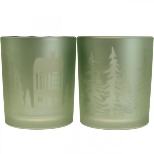 Floristik24 Lanterns, tealight holder glass Christmas green Ø7cm 2pcs
