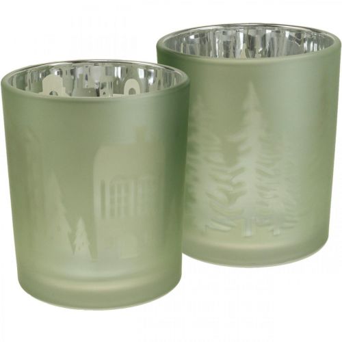 Floristik24 Lanterns, tealight holder glass Christmas green Ø7cm 2pcs