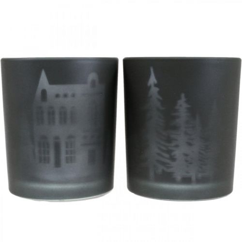Floristik24 Lanterns, tea light holder glass Christmas black Ø7cm 2pcs