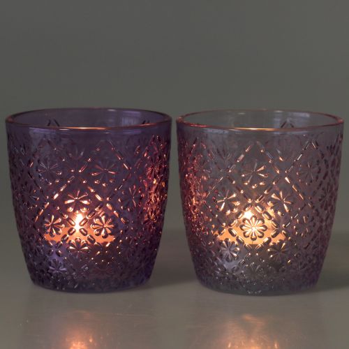 Floristik24 Glass lantern purple Ø9cm H9cm 2pcs