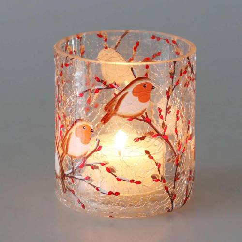 Floristik24 Lantern Robin Crackle Clear Ø9cm H10cm