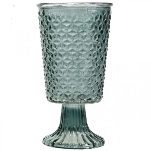 Floristik24 Lantern with foot, cup glass, decorative glass gray Ø10cm H18.5cm