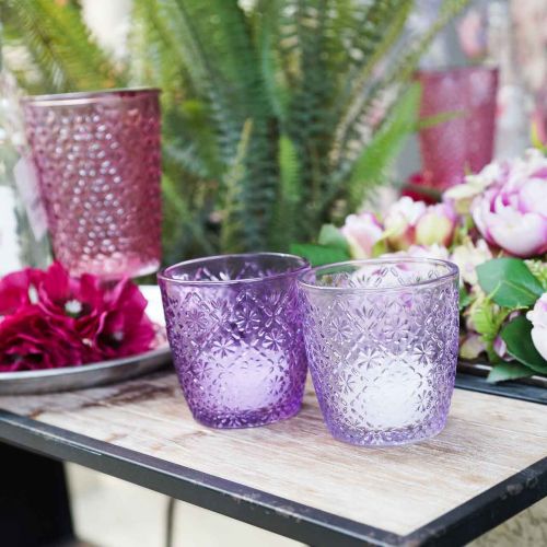 Floristik24 Glass lantern purple Ø9cm H9cm 2pcs