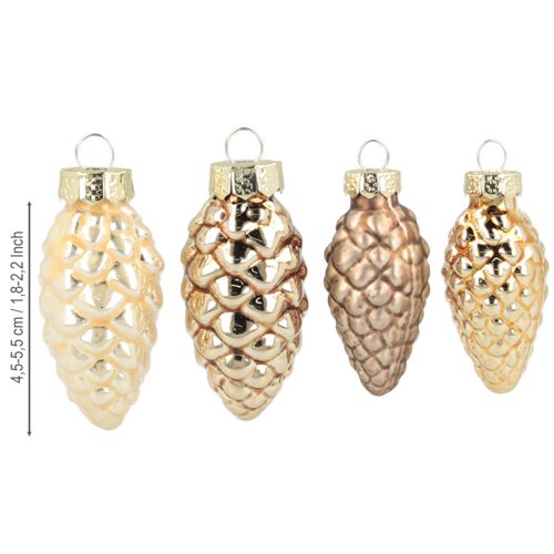 Product Glass cones for hanging, cones, glass, brown, gold, 5.5 cm, 14 pieces