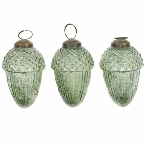 Floristik24 Tree decorations acorns transparent, green real glass 9cm 3pcs