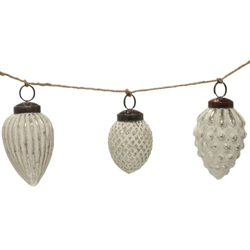 Floristik24 Glass cone garland hanging decoration Christmas white silver 120cm