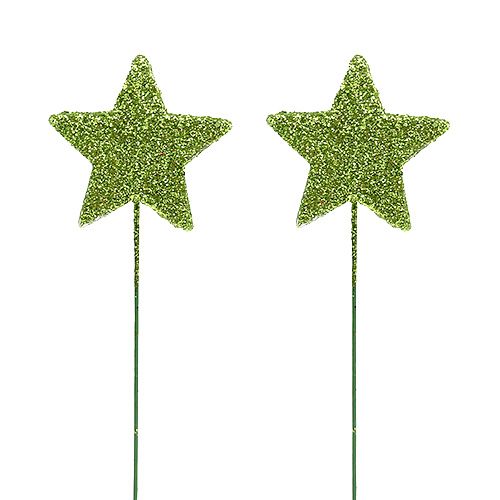 Floristik24 Mica stars green 4cm on wire 60pcs
