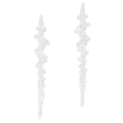 Product Glitter icicles for hanging winter decoration white 24cm 4pcs