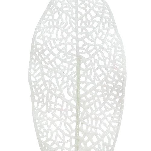 Product Glitter leaf on wire white 14x6cm L25cm 36pcs