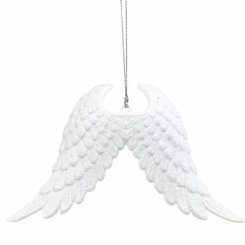 Christmas tree decorations angel wings glitter white 16cm 12pcs