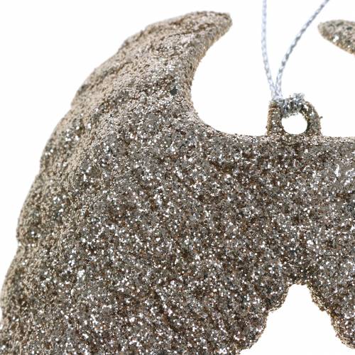 Floristik24 Christmas tree decorations angel wings glitter champagne 16cm 12pcs