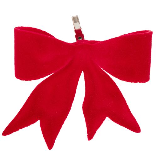 Decorative red bow with clip. Versatile Christmas decoration. 11cm, 4 pieces.