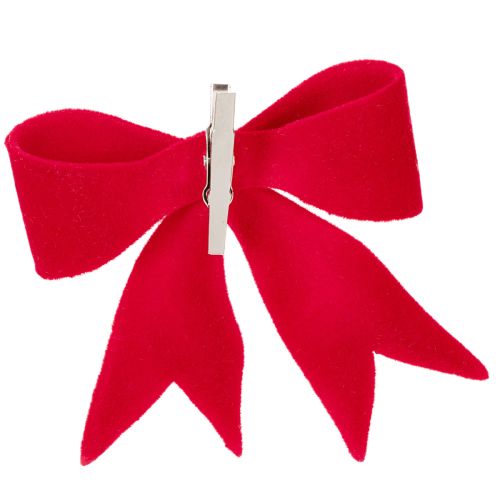 Decorative red bow with clip. Versatile Christmas decoration. 11cm, 4 pieces. | Floristik24.ie