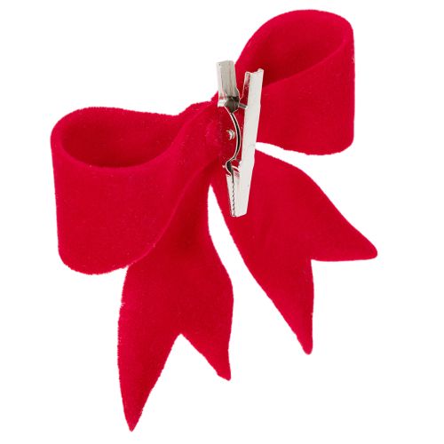 Decorative red bow with clip. Versatile Christmas decoration. 11cm, 4 pieces. | Floristik24.ie