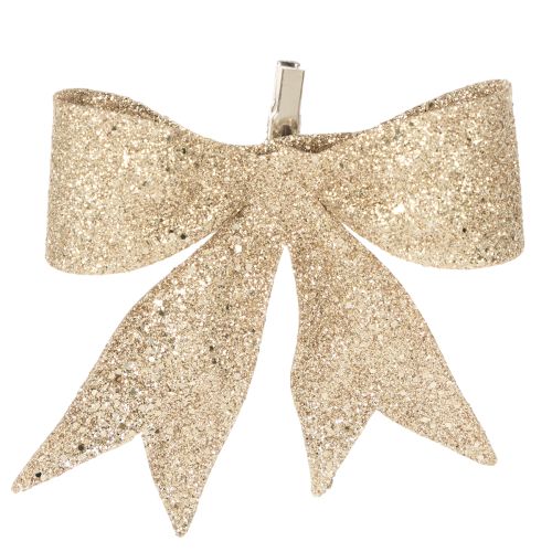 Glitter bow, decorative bow, gold with clip, 11cm, 4 pieces