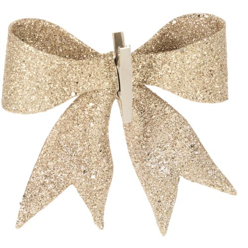 Glitter bow, decorative bow, gold with clip, 11cm, 4 pieces | Floristik24.ie