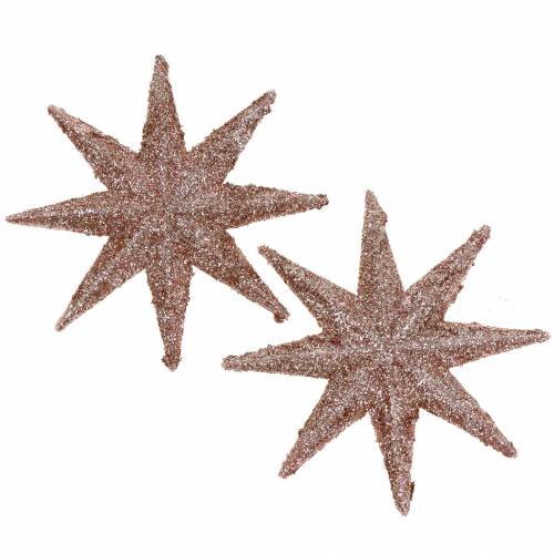 Floristik24 Star glitter rose gold 10cm 12pcs
