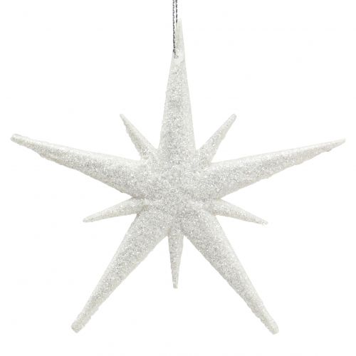 Glitter star to hang white 13cm 12pcs