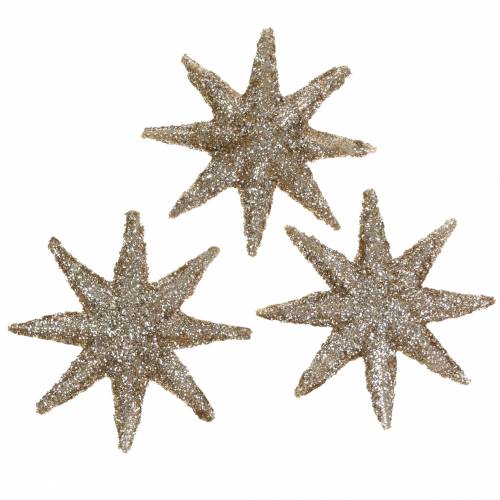 Floristik24 Decorative star glitter champagne 5cm 20 pcs