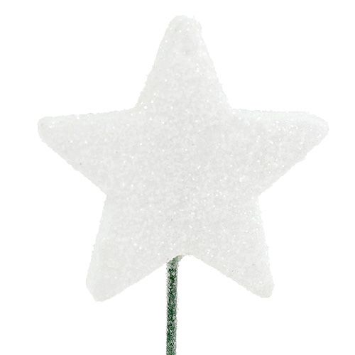 Floristik24 Glitter star on wire white 4cm L22cm 60pcs