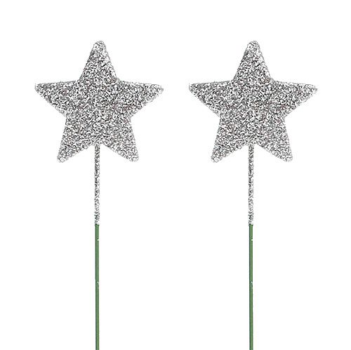 Floristik24 Glitter star silver 4cm on wire 60pcs