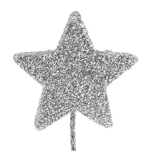 Product Glitter star silver 4cm on wire 60pcs