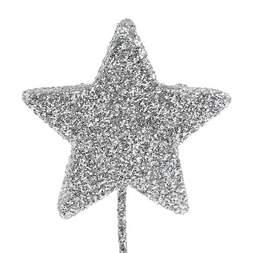 Product Glitter star silver 5cm on wire L22cm 48pcs