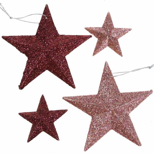 Floristik24 Glitter star pink mix 9.5/5cm 18 pcs