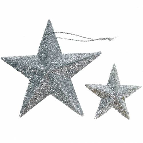 Floristik24 Glitter star silver 9,5 / 5cm 18pcs