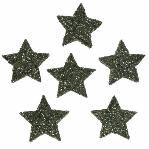 Floristik24 Star glitter green 2.5cm 48pcs