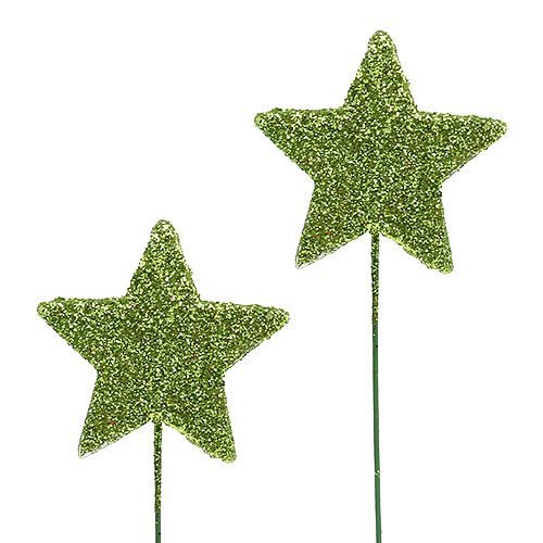 Floristik24 Glitter stars on wire green 5cm 48pcs