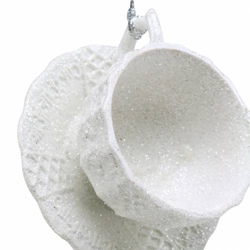 Product Christmas tree decorations cup white glitter 8cm 12pcs