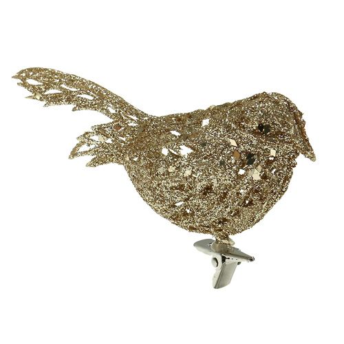 Floristik24 Glitter bird 8cm gold with clip 6pcs