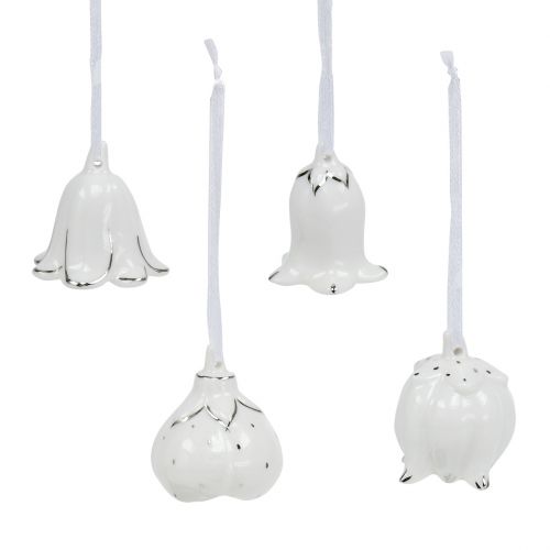 Floristik24 Bell flower shape 5cm - 5.5cm white, silver 4pcs