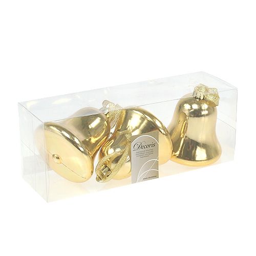 Floristik24 Bell gold to hang plastic 3pcs