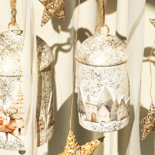Bell with winter village motif for hanging, 20cm | Floristik24.ie