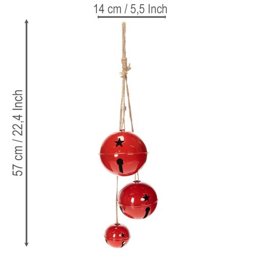 Red metal bells, set of 3,