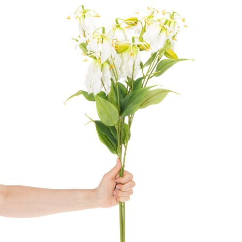 Artificial Gloriosa flower, white and yellow, elegant flowering branch for decoration, 80cm, 3 pieces | Floristik24.ie